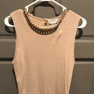 Beautiful Tan Top Embellished with Gold Neck Line